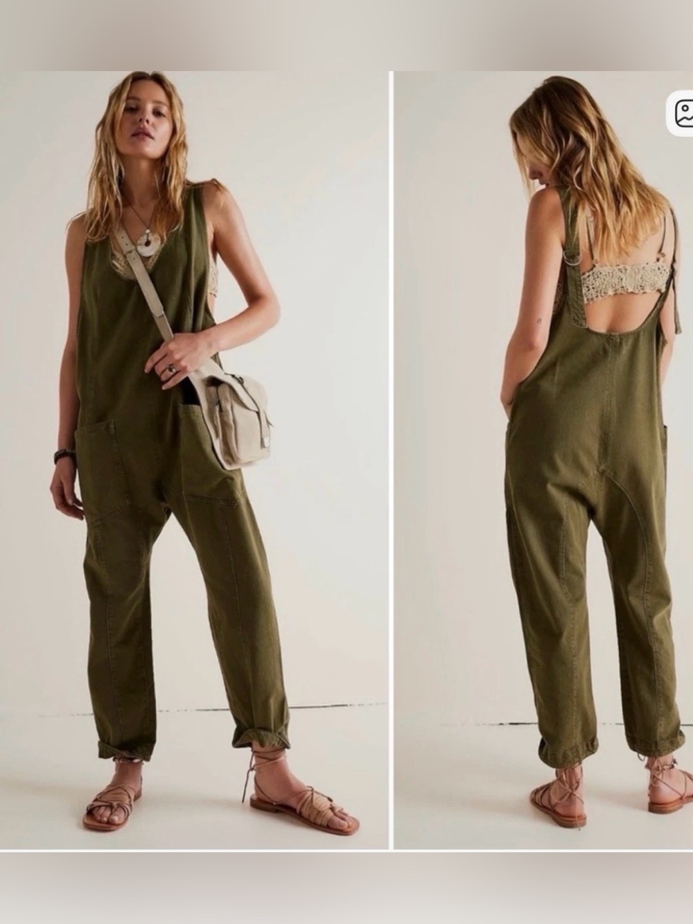 Free People We the Free High Roller Jumpsuit Army Green Size Small